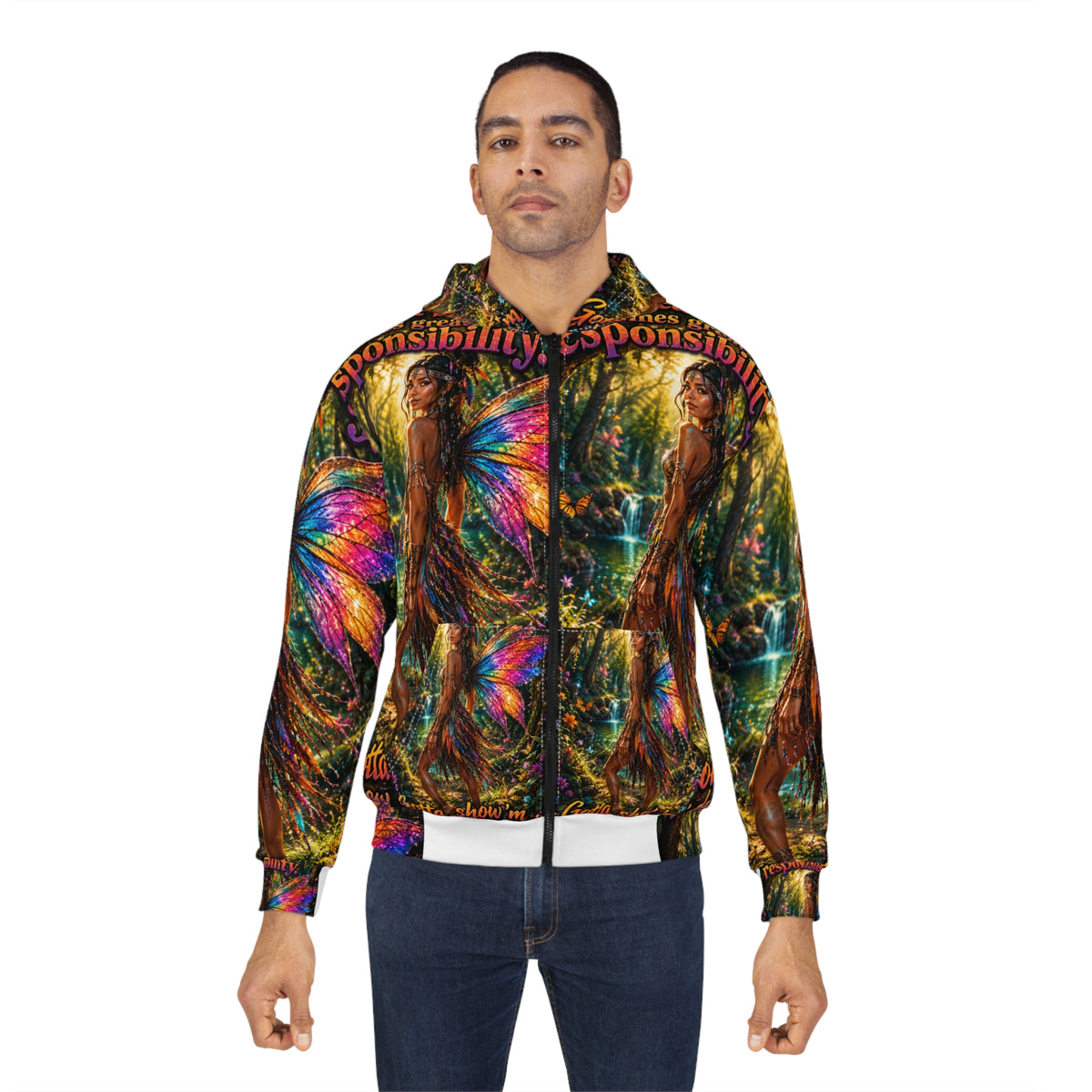 "With Great Beauty Comes Great Responsibility" Native Pixie AOP Zip Hoodie